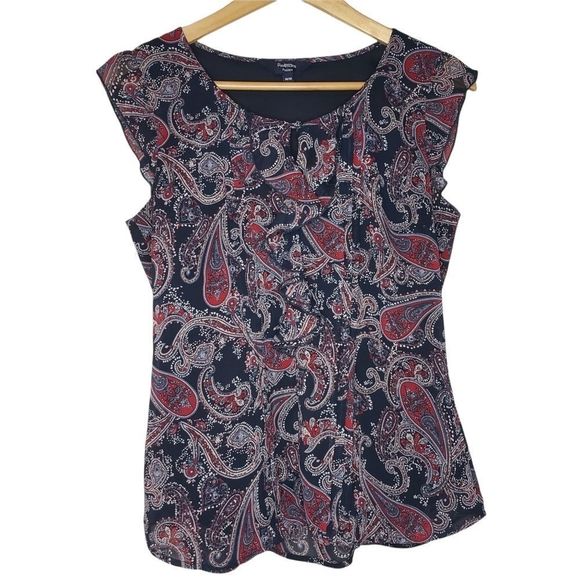 3 for $25 Reitmans Navy Blue Paisley Top Blouse Medium Petite - Picture 1 of 5